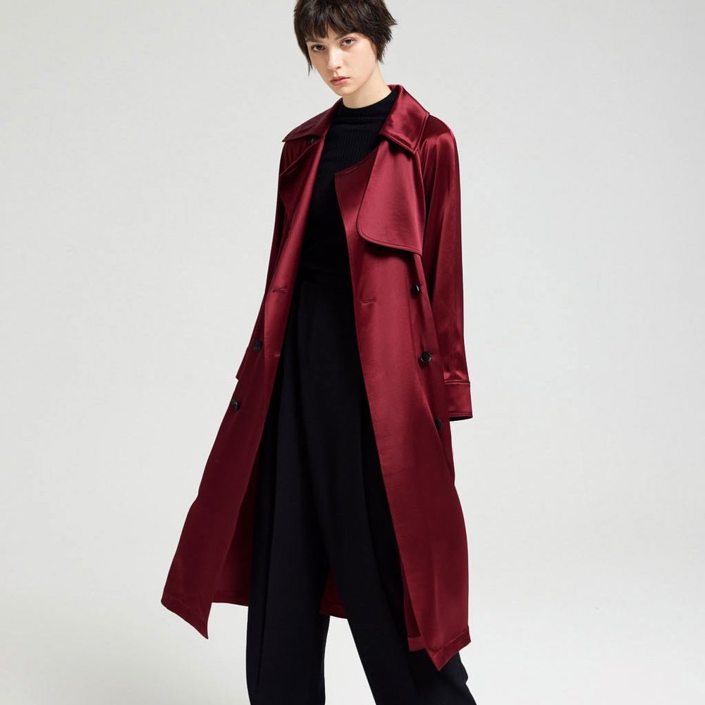 Lattelier XS Tagged Oversized Ruby Red Double-Breasted Trench Coat
